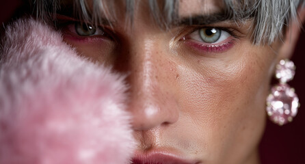 Elegant Pink Glamour. Vibrant and bold portrait of Gen Z and millennial individuals embracing LGBTQ+ identity, pride, and self-expression.