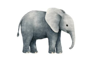 Obraz premium Watercolor baby elephant illustration in profile with grey tones, cut out