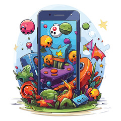 Professional Smartphone Games Cartoons Vector Illustration for Creative Designs
