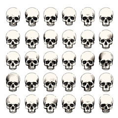 Collection of Twenty-Five Death Skulls Heads Icon Set for Morbid Designs