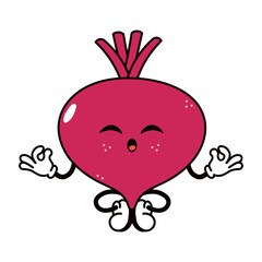 This cartoon Beetroot is meditating in a zen-like pose, conveying peace and tranquility.