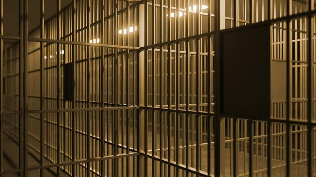 Prison corridor revealing metal bars and doors, showcasing institutional architecture with haunting perspectives of confinement and psychological tension surrounding incarceration