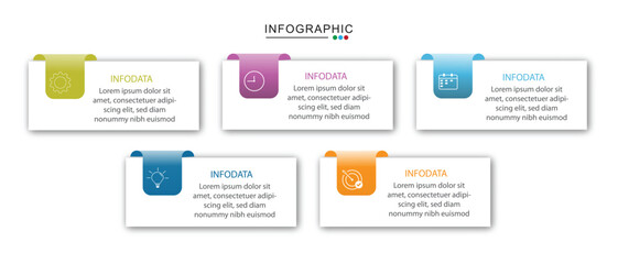 Fototapeta premium Business infographic template. 5 Step timeline journey. Process diagram, 5 options on white background, Infographic elements vector illustration.