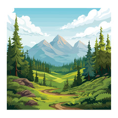 Scenic Landscape Featuring Lush Trees, Dense Forest, and Majestic Mountain View