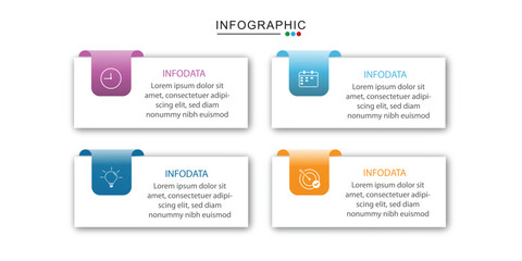 Business infographic template. 4 Step timeline journey. Process diagram, 4 options on white background, Infographic elements vector illustration.