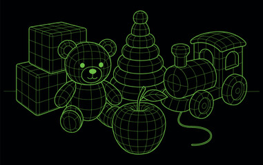 Wireframe Toys and Baby Items Collection