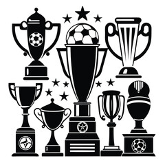 black and white illustration of various trophy types