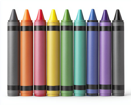 Colorful crayons aligned for art education and creativity
