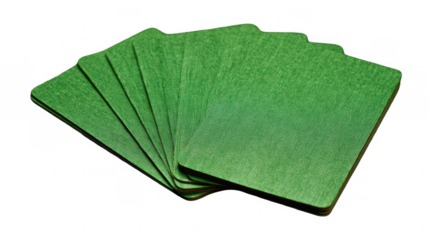 Green textured cards are fanned out on a transparent background, creating a visual suitable for concepts related to casino games, poker, gambling, or other card based activities