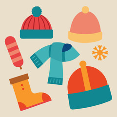 illustrations of seasonal accessories like hats and scarves