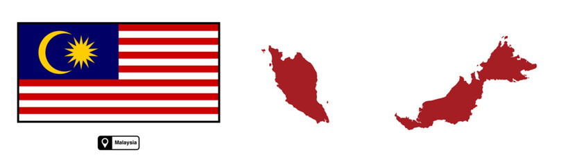 Vector map and flag of Malaysia isolated on transparent background