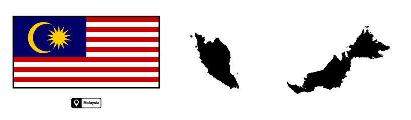 Vector map and flag of Malaysia isolated on transparent background