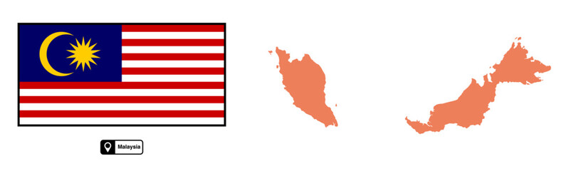 Vector map and flag of Malaysia isolated on transparent background