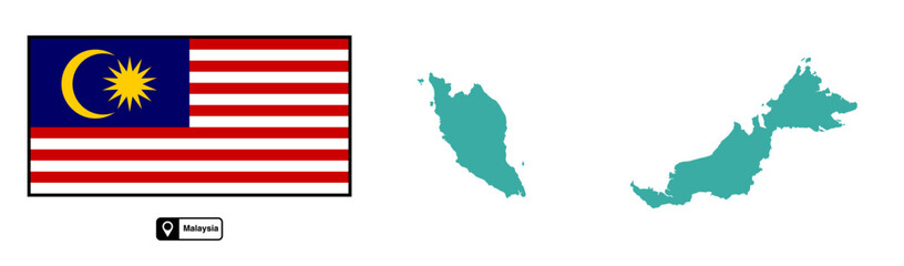 Vector map and flag of Malaysia isolated on transparent background
