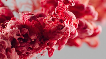 Abstract artistic red ink swirling and creating a colorful smoke-like effect
