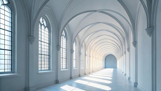 Long white archway corridor with gothic windows - Powered by Adobe