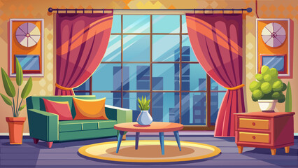 Modern living room interior with beautiful curtains on window