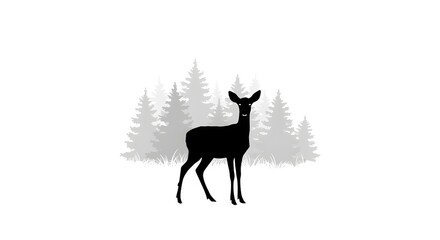 Fototapeta premium Deer Silhouette in Forest Landscape