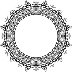 Victorian ornate round frame engraving vector with floral lace pattern, ideal for vintage card design or antique black circle decoration illustration
