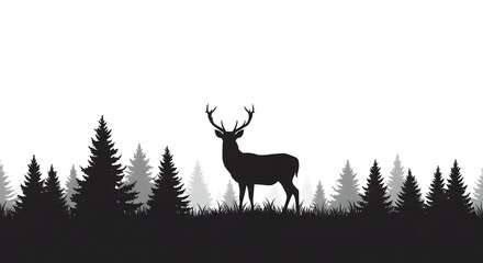 Obraz premium Deer in Silhouette Forest Landscape