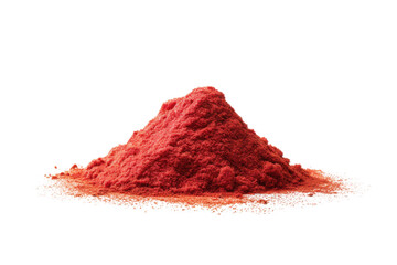 Heap of vibrant red paprika powder against white background, cut out