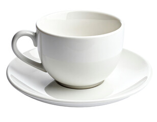 Simple white cup on saucer for elegant beverages.