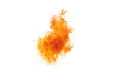 Intense orange flame burst isolated on black background, cut out