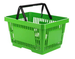 Vibrant green shopping basket for groceries.