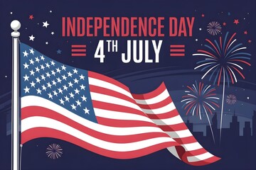 4th of July: American Flag & Fireworks
