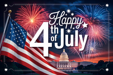 US Flag, Fireworks, Capitol Building: 4th of July