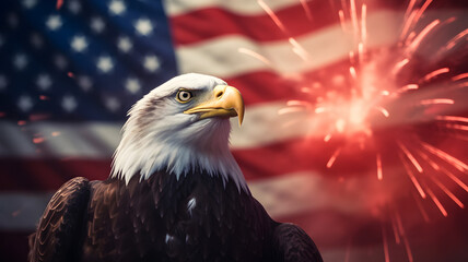 Bald Eagle, American Flag, Fireworks: 4th of July