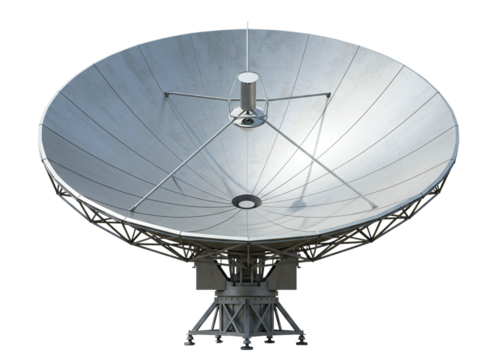 Large satellite dish antenna isolated on transparent background - Powered by Adobe