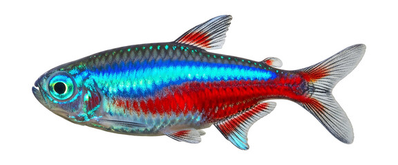 Neon tetra fish close up colorful aquarium fish freshwater fish pet fish exotic fish tropical fish on transparent background