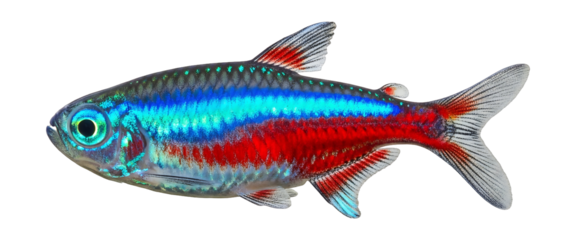 Neon tetra fish close up colorful aquarium fish freshwater fish pet fish exotic fish tropical fish on transparent background