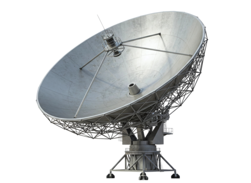 Large satellite dish antenna isolated on transparent background