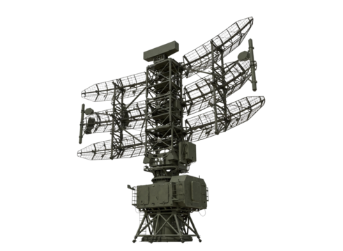 Military radar system antenna isolated on transparent background