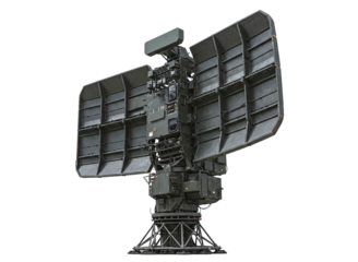 Military radar system antenna isolated on transparent background