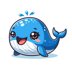 Fototapeta premium Cute cartoon whale character smiling with bubbles in water 
