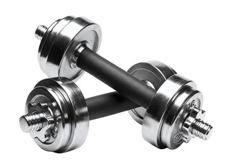 Pair of chrome dumbbells isolated on transparent background