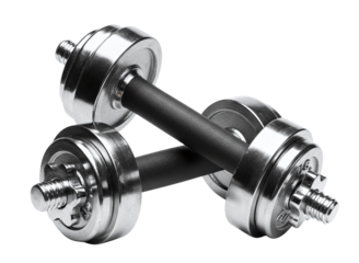 Pair of chrome dumbbells isolated on transparent background