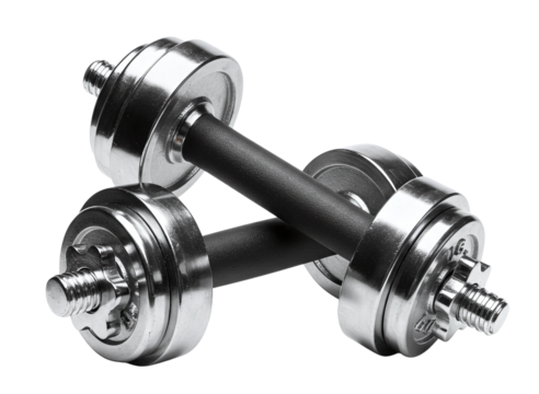 Pair of chrome dumbbells isolated on transparent background - Powered by Adobe