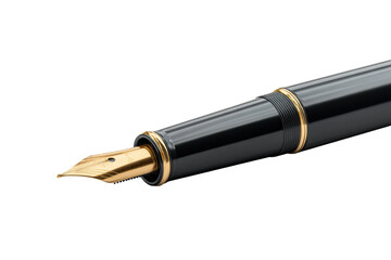 Elegant black fountain pen with gold nib and detailed engraving, cut out