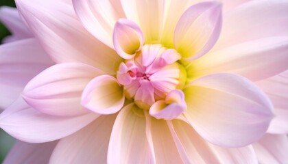 Fototapeta premium Delicate pink dahlia with a bright yellow core, soft petals unfold in a symmetrical bloom