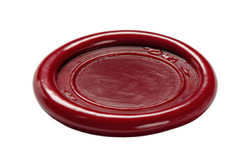 Round red wax seal with textured surface, cut out