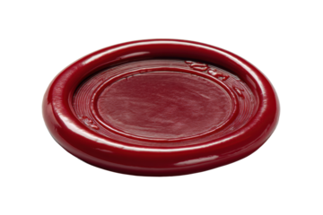 Round red wax seal with textured surface, cut out