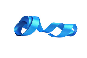 Blue ribbon curling on black background: flow, elegance, and simplicity, cut out