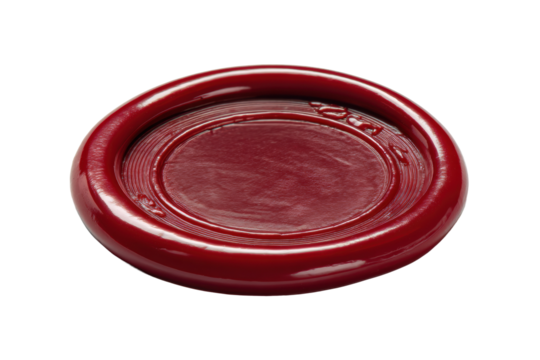 Round red wax seal with textured surface, cut out