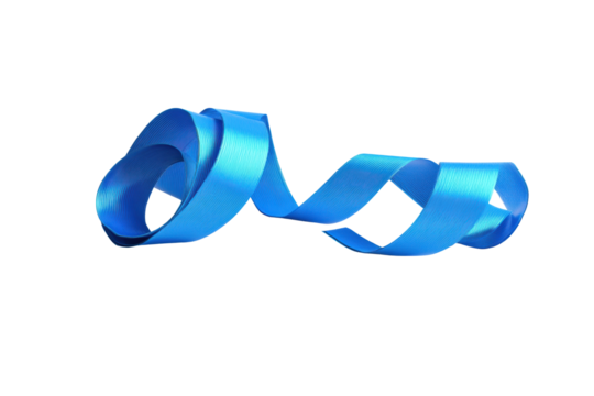 Blue ribbon curling on black background: flow, elegance, and simplicity, cut out