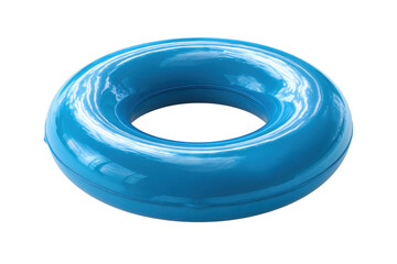 Glossy blue inflatable ring with sky reflection, cut out