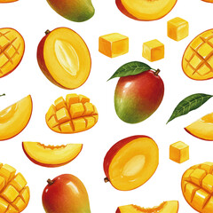 Vector watercolor Mango / 水彩テイストのマンゴーパターン